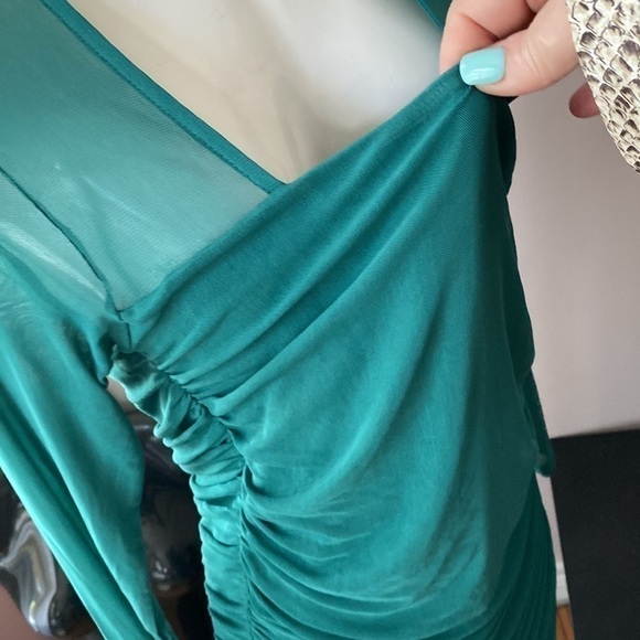 Pink LILY LEAVING LATE GREEN MESH SLEEVE SQUARE NECK DRESS SZ XL - Picture 13 of 16